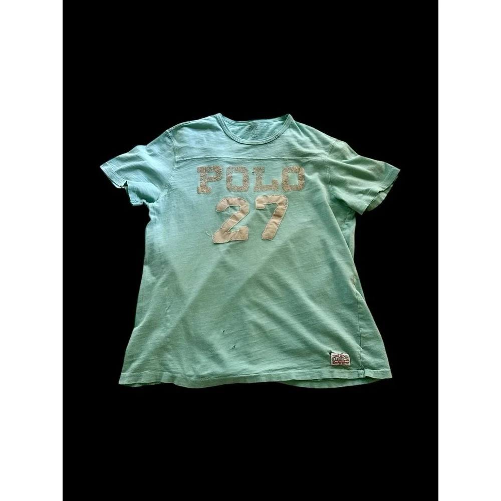 Vintage Ralph Lauren Polo Rugby Tshirt Sz Large Number‎ Varsity RLYC Distressed